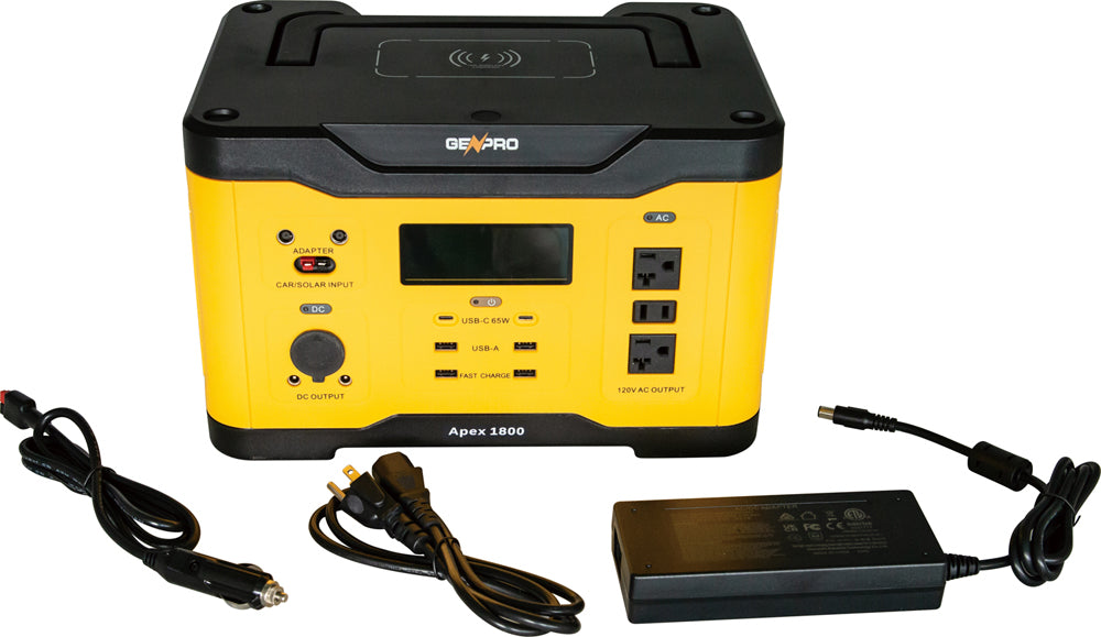 GenPro 1800 - High Capacity Portable Power Station 1800W 1601.5Wh AC DC USB Wireless Charging Fast Recharge Lightweight & Versatile