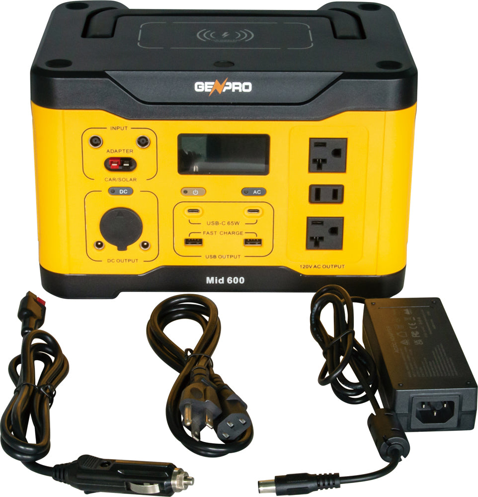 GenPro 600 - Compact and Efficient Portable Power Station 600W 509.6Wh AC DC USB Wireless Charging | Fast Recharge Lightweight & Reliable