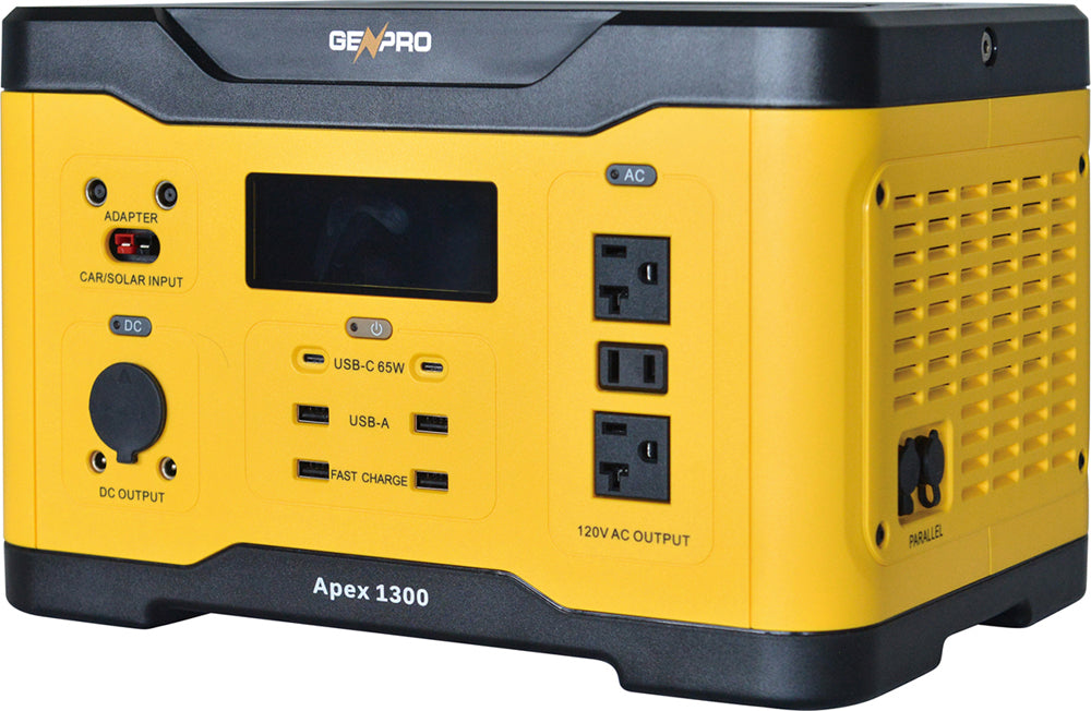 GenPro 1300 - High-Capacity Portable Power Station 1300W 1310.4Wh AC DC USB Wireless Charging Fast Recharge Lightweight & Versatile