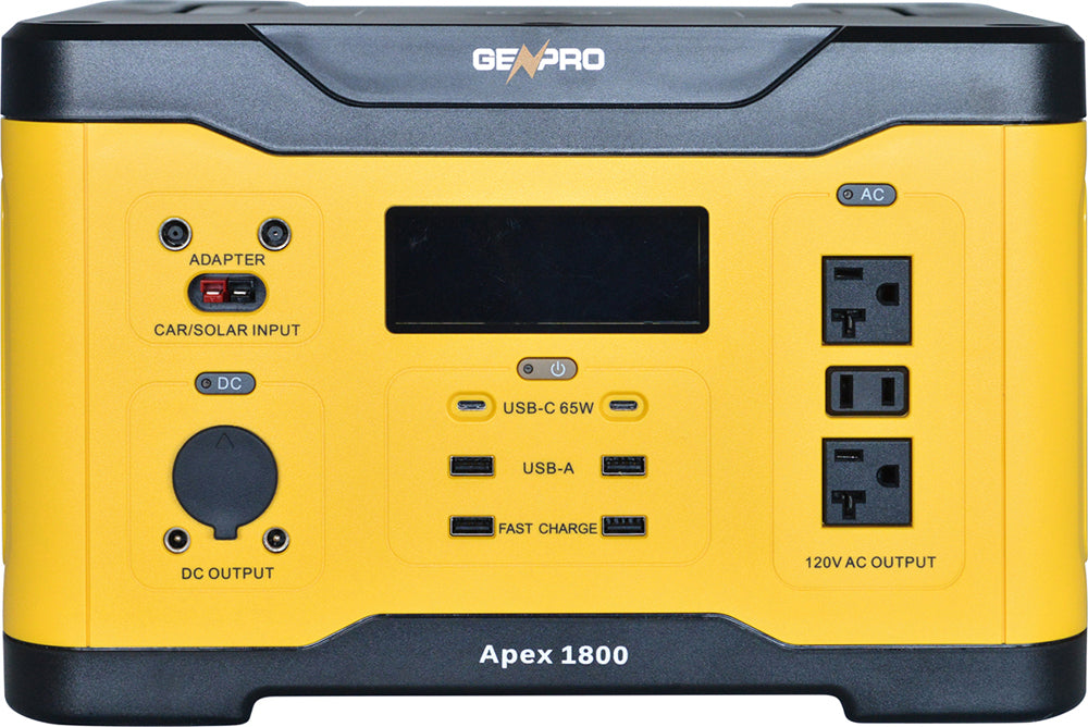 GenPro 1800 - High Capacity Portable Power Station 1800W 1601.5Wh AC DC USB Wireless Charging Fast Recharge Lightweight & Versatile