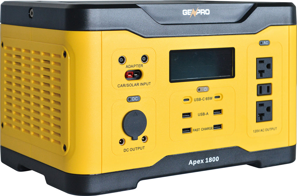 GenPro 1800 - High Capacity Portable Power Station 1800W 1601.5Wh AC DC USB Wireless Charging Fast Recharge Lightweight & Versatile