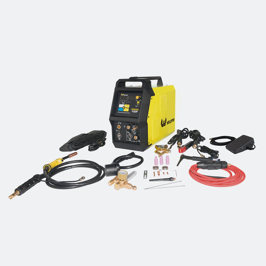 Weldpro OMNI210 Welding Machine demonstrating MIG, TIG, and Stick processes