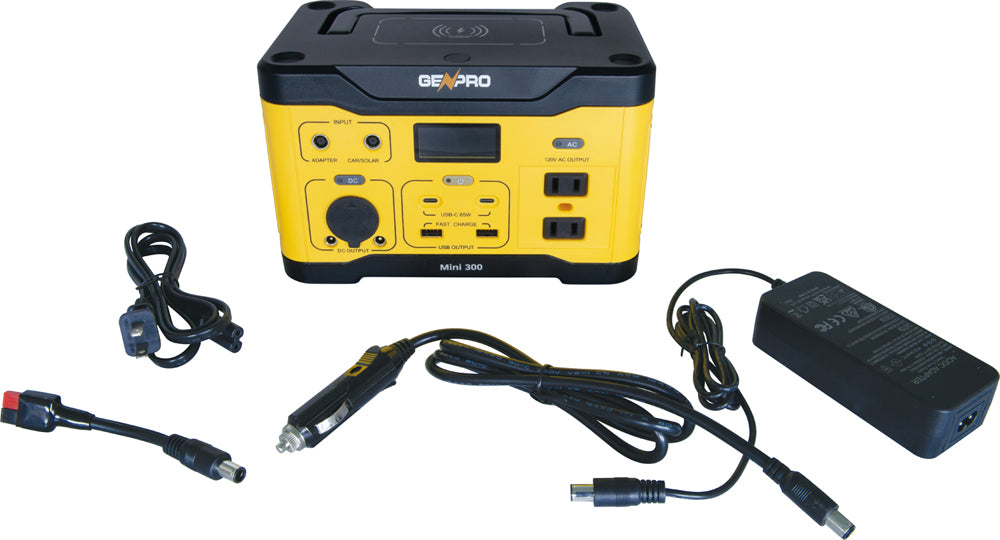 GenPro 300 - Compact and Lightweight Portable Power Station 300W, 265.7Wh AC, DC, USB, Wireless Charging Fast Recharge Perfect for On-The-Go Power