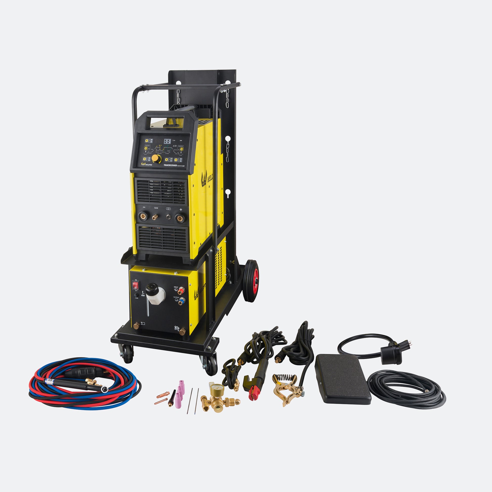 Complete welding package with TIGACDC250GD, cart, cooler, and CK20 TIG Torch